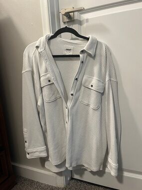 Aerie White Waffle Knit Long-Sleeve Shirt Jacket